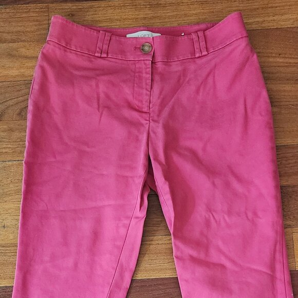 LOFT Hot Pink Julie Cotton/Spandex Cropped Pants Size 4 Petite - Picture 2 of 15